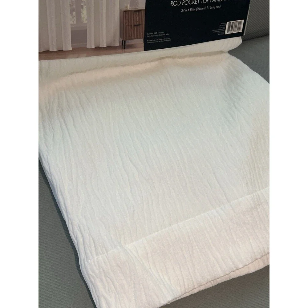 Tahari Home Gauze Rod Pocket Top Window Panel Pair White Textured 84” New